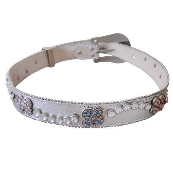 B.B. SIMON Crayola leather Swarovski Crystal silver bling statement belt Size XL - Picture 9 of 10